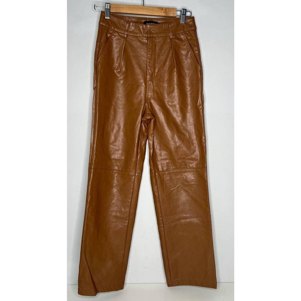 Etiquette Pleather Flared Pants Brown Small